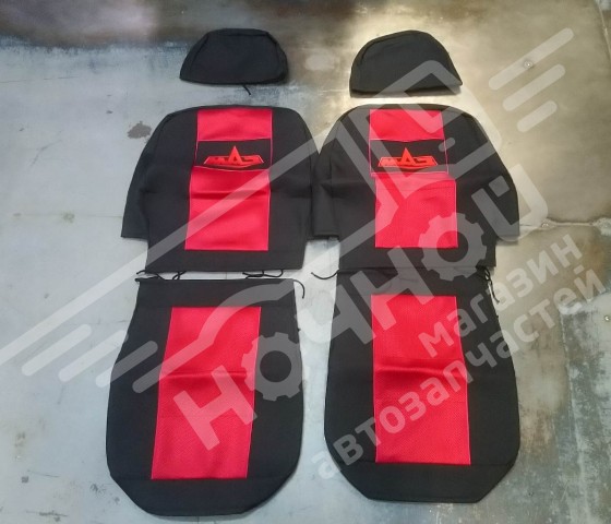 Чехлы на сиденья МАЗ ЕВРО высокие с логотипом КРАСНЫЕ (из 2-х) (ткань)